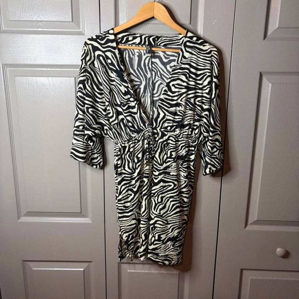 Y2K animal print‎ blouse  Size L zebra babydoll fairy festival summer